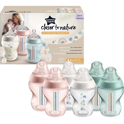 6x Tommee Tippee 260ml Closer To Nature Slow Flow Baby Feeding Bottles 0m+ Asst • 48$