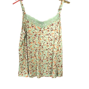 Bloomchic Cami Top Tank Ditsy Print Womens 3X 22-24 Green Lace Cottage Boho - Picture 1 of 10