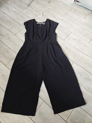 CITY CHIC XS 14 vintage sweetheart black crepe ruched pleated wide jumpsuit - image 1 of 4