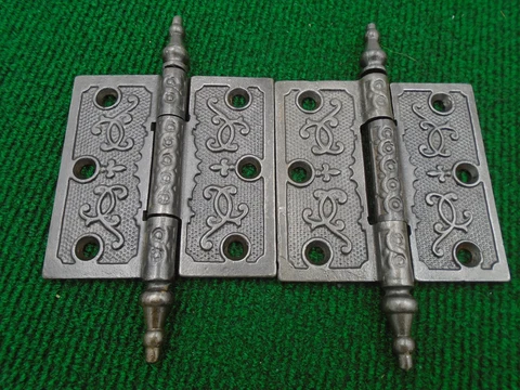 ONE PAIR VINTAGE EASTLAKE 'FLEUR de LIS' HINGES 3 1/2" X 3 1/2" NICE!!  (19202) Cover