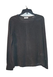 Equipment Femme Womens Laser Cut Long Sleeve Top Blouse Gray Size Small - Picture 1 of 3