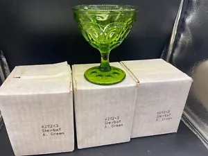 4 NIB Vintage Green Moon And Stars 4 1/2" Sherbet / Champagne Glass Smith NOS - Picture 1 of 4