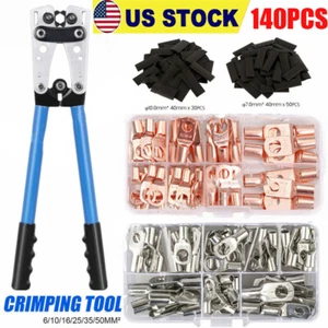 140PCS Copper Lugs Ring Terminals Bare Battery Welding Crimp Wire Connectors Kit - Picture 1 of 14