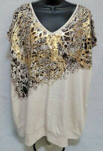 Route 66 Shirt Top Blouse Size 2X Womens Beige Brown Gold NWOT