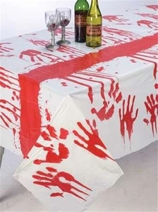 BLOODY HANDPRINTS TABLECLOTH COVER ZOMBIE 72" x 49" HALLOWEEN ACCESSORY CLOTH - Picture 1 of 1