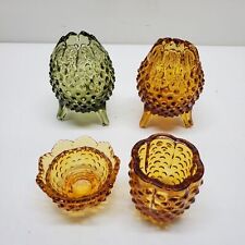 Lot of Vintage Fenton Footed Amber Green  Glass Eggs Amber Candle Holder