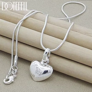 Fine 925 Sterling Silver Solid Heart Necklace Snake Chain For Women - Picture 1 of 6