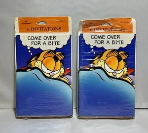 Menge 2 Vintage Garfield 1978 Einladungen 8 Markenzeichen Karten/Packung Halloween Spaß aus altem Lagerbestand - Bild 1 von 9