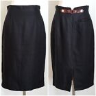 Lafayette 148 Black Linen Studded Back Belt Midi Pencil Skirt- Size 2