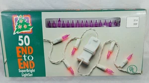 VTG NEW 50 END TO END SUPERBRIGHT LIGHT SET PURPLE BULBS WHITE WIRE 24 FOOT - Picture 1 of 4