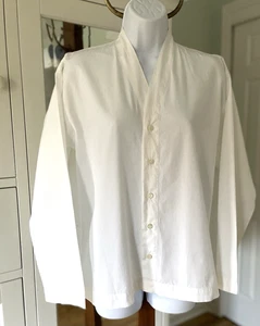 Eskandar Kimono Blouse- Womens 0- White- V-neck Collarless- Button Front -Poland - Picture 1 of 13