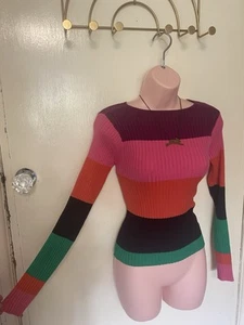 Forever unique multicoloured striped cut out Wrap jumper top long sleeve small - Picture 1 of 5