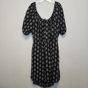 Old Navy Women's Black Puff-Sleeve Printed Tie-Back Mini Swing Dress Size 4X - Picture 1 of 10