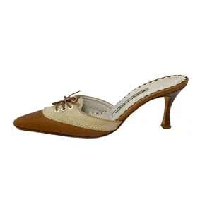 Auténticas sandalias para mujer MANOLO BLAHNIK - de cuero de lona marrón crema - Imagen 1 de 9