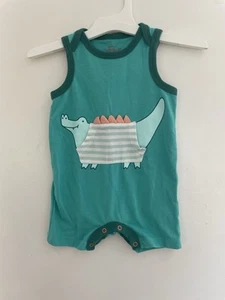 Cat & Jack Baby Boy Cute Dinosaur Pocket Cotton Blend Sleeveless Romper Aqua 3-6 - Picture 1 of 4