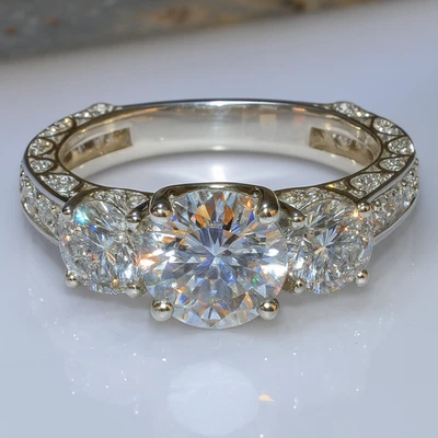 2.60Ct Lab-Grown Diamond Ring | 3-Stone Round Cut | 14K White Gold IGI Certified - Image 1 of 4