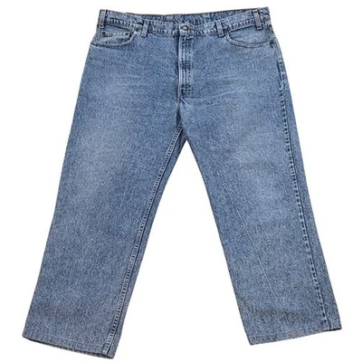 Pantalones de mezclilla de colección Levis 540 para hombre 46x34 azul lavado con ácido hechos en EE. UU. Ala de murciélago negra Foto 1 de 4