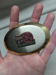 vintage SIX MULE TEAM belt buckle ENGINE western TRACTOR chrome cowboy AMANCO - Picture 1 of 5
