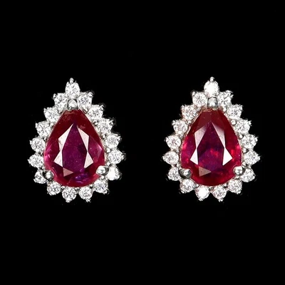 Black Friday 925 Sterling Silver Earrings Pear Ruby 7x5mm Natural Jewelry - Image 1 of 4