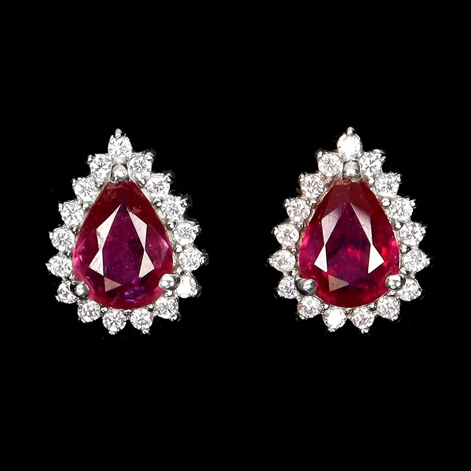 Black Friday 925 Sterling Silver Earrings Pear Ruby 7x5mm Natural Jewelry - Image 1 of 4