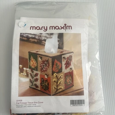 Mary Maxim Fall Foliage Tissue Box Cover Plastic Canvas Pattern Kit 22458 Sealed - Image 1 of 4