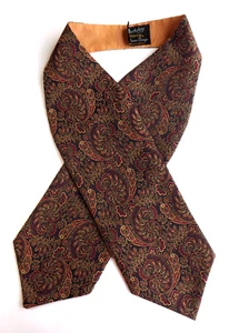 Vintage 1960s 1970s TOOTAL Cravat Ascot Blue Claret Paisley Reverse Taupe - Picture 1 of 8