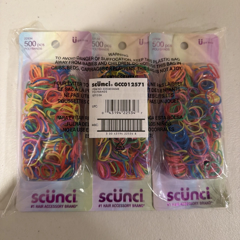 Nuevo paquete sellado de 3 polibandas Scunci, 500 quilates Foto 1 de 1