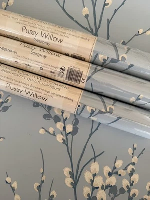 Laura Ashley Wallpaper Pussy Willow Seaspray Blue New 3 Rolls Same Batch  - Image 1 of 4