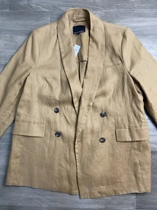 New Banana Republic Double Breasted 100% Linen Blazer Jacket 16 Solid Beige - Picture 1 of 11