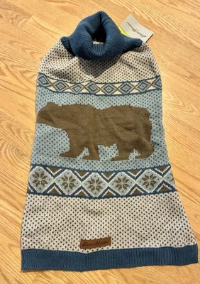 Eddie Bauer Pet  Dog Sweater XL Blue Brown Bear Print NEW Coat 65-95 Pounds Warm - Image 1 of 4