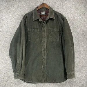 LL Bean L Corduroy Barn Jacket Shirt Green Chore Grunge Flannel Lined *Fading* - Picture 1 of 7