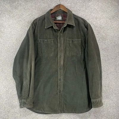 LL Bean L Corduroy Barn Jacket Shirt Green Chore Grunge Flannel Lined *Fading* - Image 1 of 4