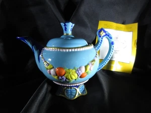 Franklin Mint The Collectors Treasury Porcelain Italian Majolica Blue Teapot NIB - Picture 1 of 10