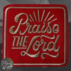 Red and Tan Praise The Lord Square Iron On Patch Embroidered Applique - Picture 1 of 3