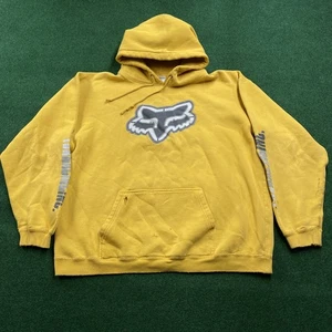 Vintage Fox Racing Hoodie Mens XL Yellow Y2K 90S Grunge Baggy Emo Sweatshirt - Picture 1 of 11
