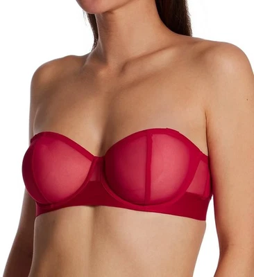 Sujetador de malla sin tirantes transparente rojo talla 36B DKNY E3322 para mujer Foto 1 de 4