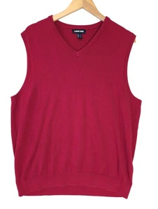 Lands End Sweater Vest Mens L Red Classic Dad Holiday Pullover V-Neck - Picture 1 of 5