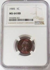 1905 INDIAN HEAD CENT 1C NGC MS 64 RB - Picture 1 of 4