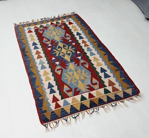 Hadnwoven Turkish Kilim Rug , Vintage Flatweave Turkish Kilim , 3x5 Rug - Picture 1 of 9