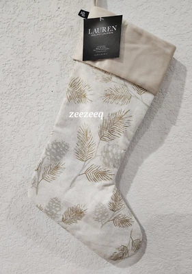 Ralph Lauren Holiday Christmas Stocking Gold Tan Pine Cones 20” - Image 1 of 3