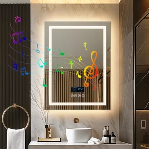 Anti-fog LED Lighted Bathroom Mirror with Bluetooth Speaker Front-lit Backlight - Picture 1 of 16