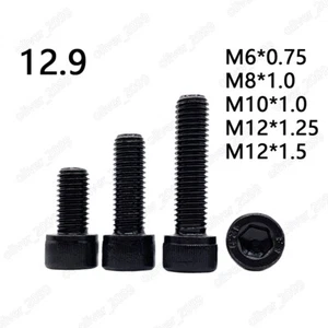 Fine Thread Black 12.9 Steel Hex Socket Bolts Cap Head Screws M6 M8 M10 M12 - Picture 1 of 6