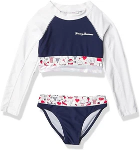 New Tommy Bahama Girls Sz 4 XSmall Rash Guard Swim Suit Set Long Sleeves Blue  - Picture 1 of 5