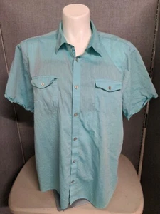 Camicia Calvin Klein uomo XXL Teal slim fit manica corta con bottoni - Foto 1 di 11