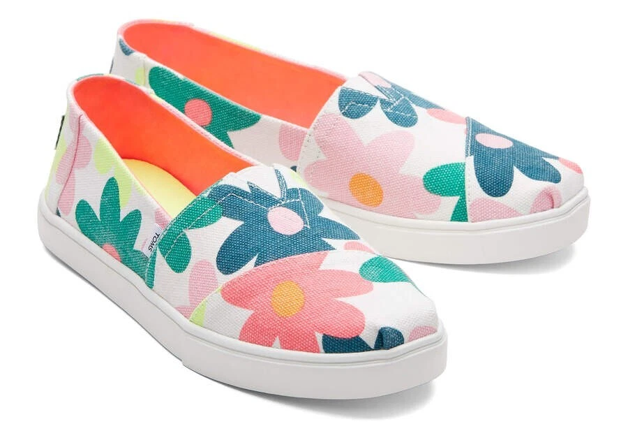 TOMS Alpargata Cupsole Slip On shoes 6 Egret Retro floral pink green flowers