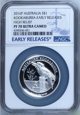 2016 P Australia HIGH RELIEF 1oz Silver Kookaburra $1 Coin NGC PF70 UC ER + OGP - Image 1 of 4