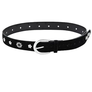 Black Belt with Engraved Floral Silver Studs  - Picture 1 of 3