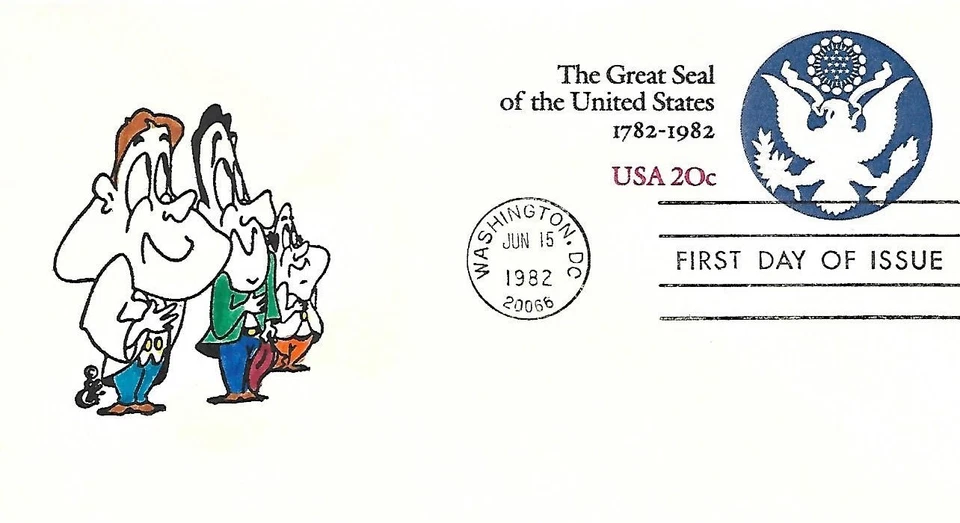 USA 1982 HAND PAINTED RICHARD ELLIS ANIMATED FDC GREAT SEAL OF USA + CACHET - Image 1 of 1