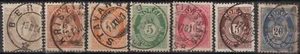 3023 Norvegia 1898-1908, NK 73-79, corno postale ben canc., MI 52-57, SC #47-53. - Foto 1 di 1