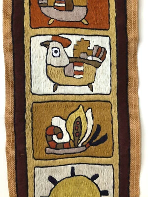 Tapiz vintage MCM Crewel colgante de pared ¡ÚNICO!  32,5" x 8,5" Foto 1 de 4